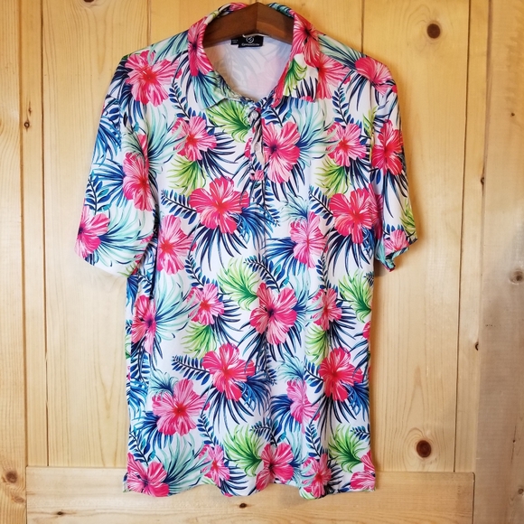 Greenside Aloha Spring Hawaiian Short Sleeve Golf Polo Shirt - Picture 1 of 10